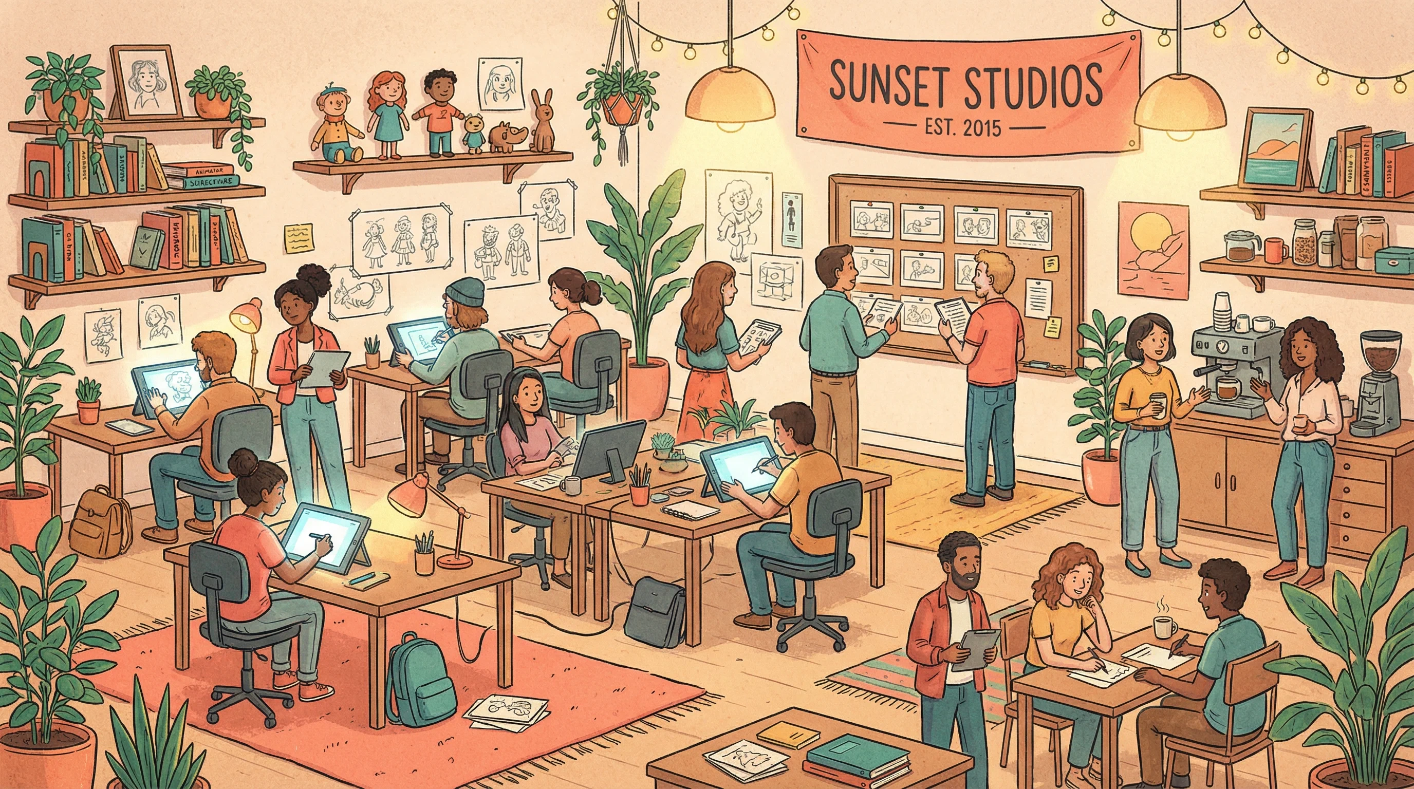 里番-里番动漫 - 一站式影视传媒内容平台 | 原创里番创作分享社区创始团队在动画工作室中的合影